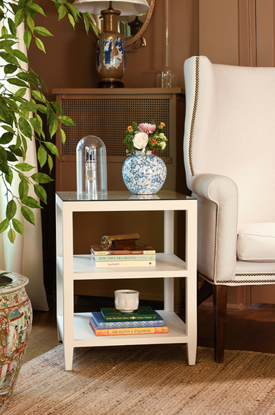 Amie White Textured Linen Side Table