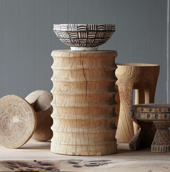 Ribbed Teak Wood Side Table - Matthew Izzo Collection