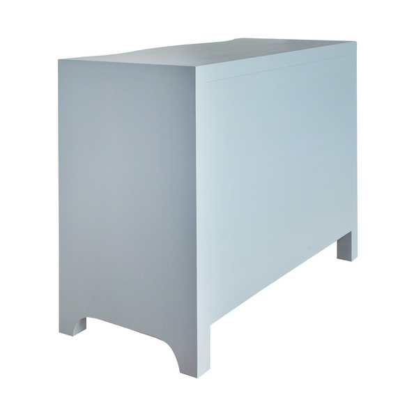 Cora Light Blue Textured Linen Three Drawer Chest with Satin Brass Drawer Pulls