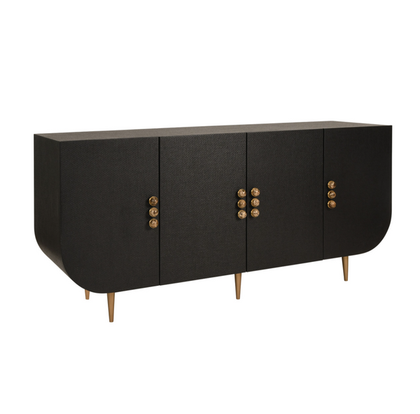 Deluca Black Grasscloth Four Door Buffet