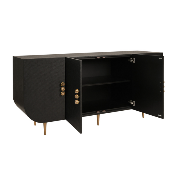 Deluca Black Grasscloth Four Door Buffet