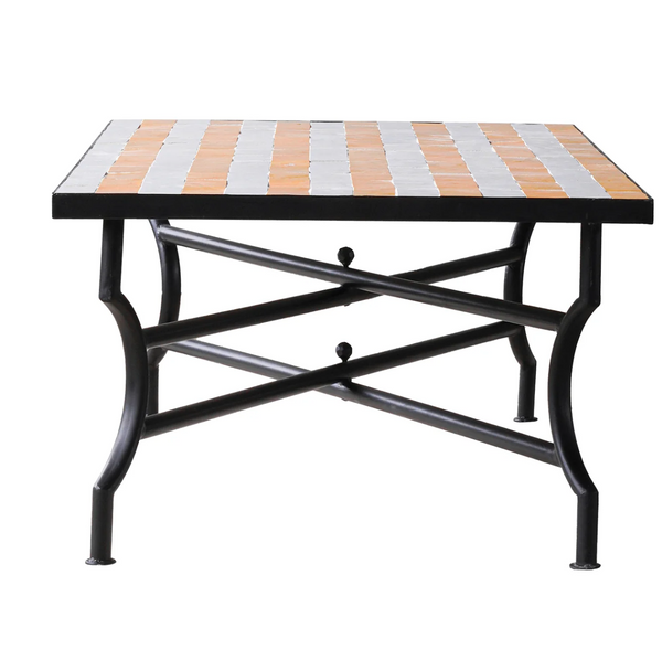 Moroccan Zellige Tile Coffee Table: Yellow and White Stripes - Matthew Izzo Collection