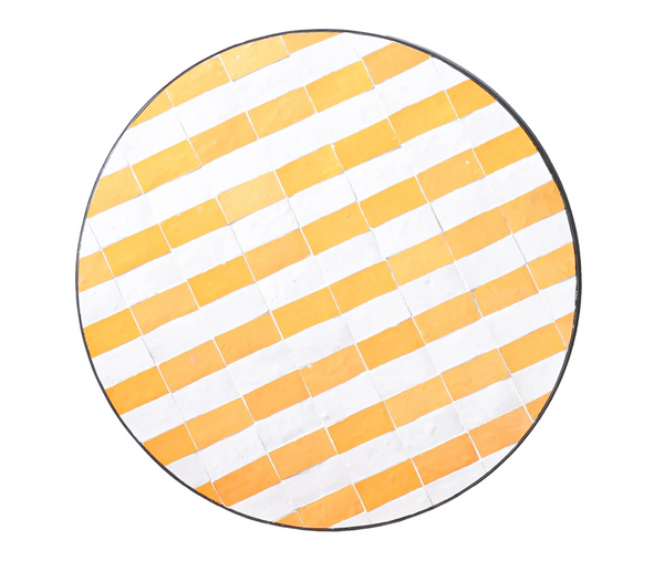 Moroccan Zellige Tile Round Bistro Table in Yellow and White Stripes: Four Size Options - Matthew Izzo Collection