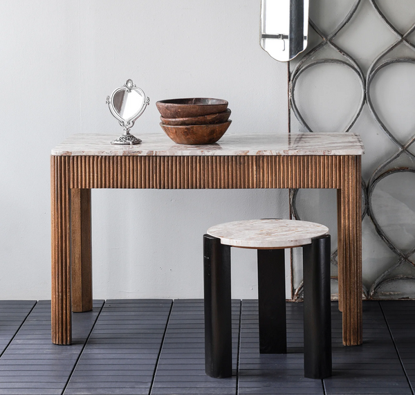 Tambour Mango Wood Desk with Marble Top - Matthew Izzo Collection