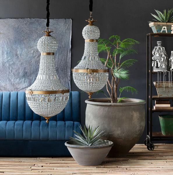 Bezier Glass Bead Chandelier with Antique Brass Detail: Four Size Options - Matthew Izzo Colleciton