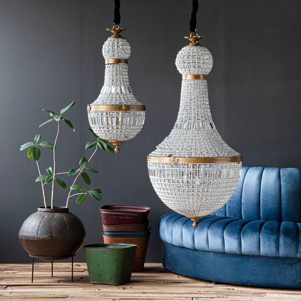 Bezier Glass Bead Chandelier with Antique Brass Detail: Four Size Options - Matthew Izzo Colleciton