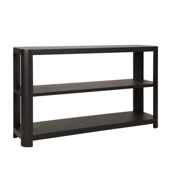 Emery Black Grasscloth Three Tier Console