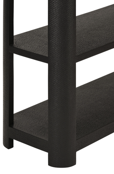 Emery Black Grasscloth Three Tier Console