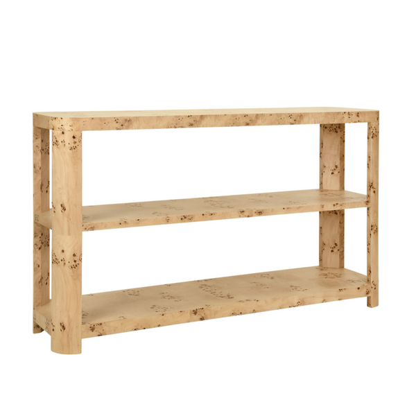 Emery Light Burlwood Three Tier Console Table