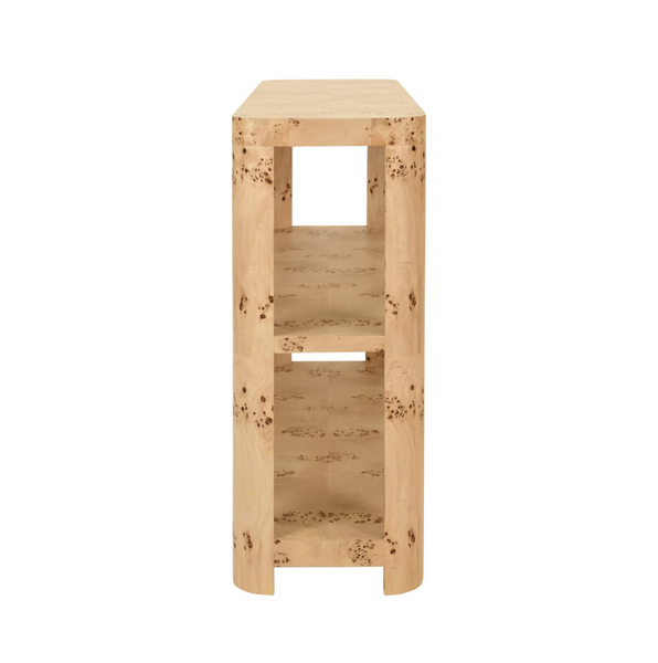Emery Light Burlwood Three Tier Console Table