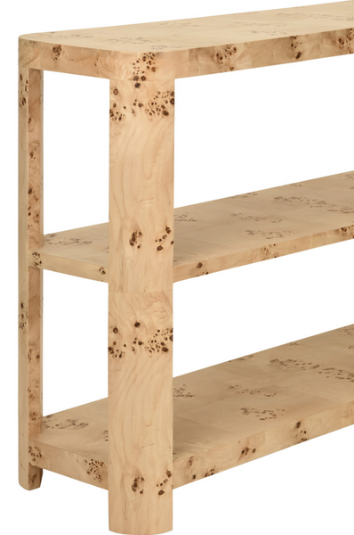Emery Light Burlwood Three Tier Console Table