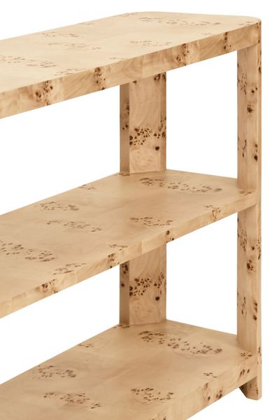 Emery Light Burlwood Three Tier Console Table