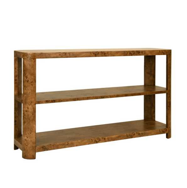 Emery Dark Burlwood Three Tier Console Table