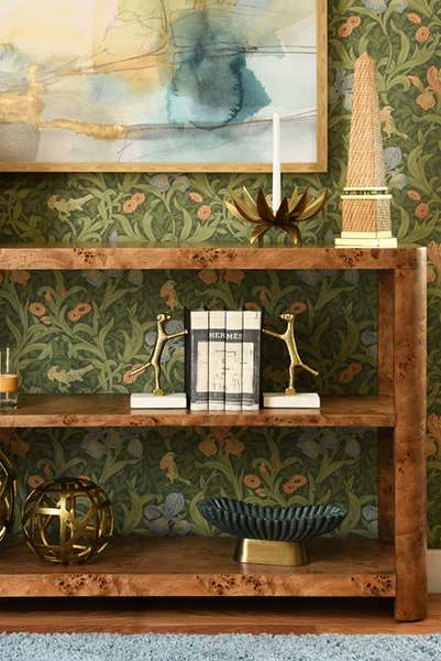 Emery Dark Burlwood Three Tier Console Table