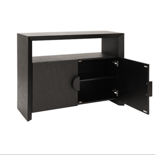 Aspen Black Grasscloth Two Door Console