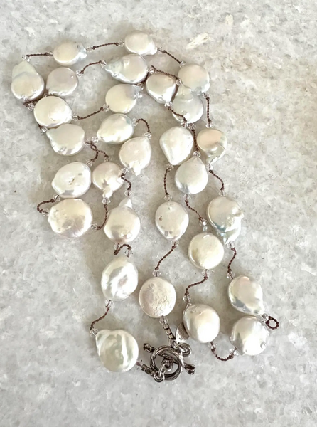 Vintage Margo Morrison Freshwater Pearl, Swarovski Crystal, and Sterling Silver Necklace