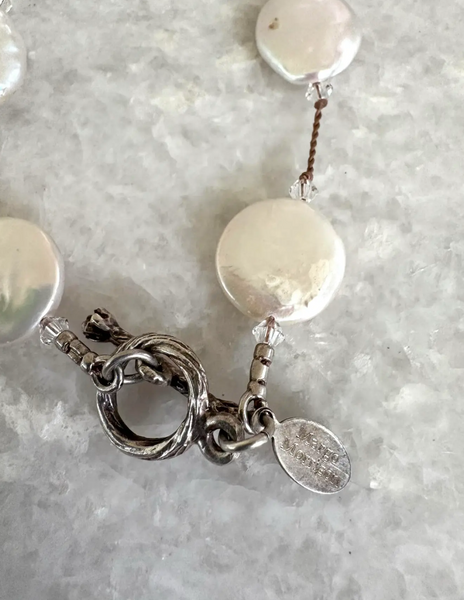 Vintage Margo Morrison Freshwater Pearl, Swarovski Crystal, and Sterling Silver Necklace