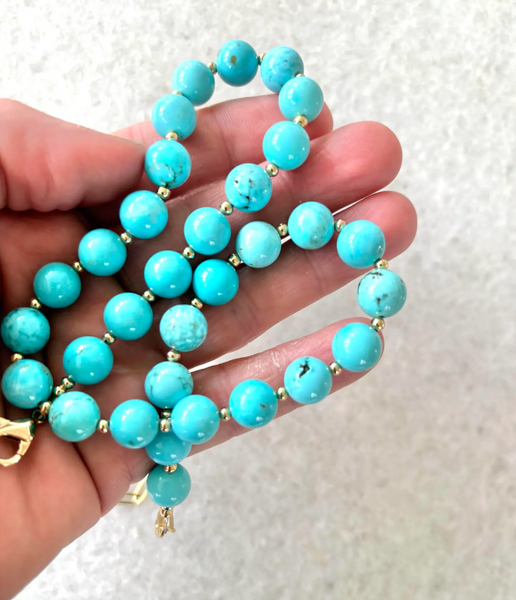 Turquoise Beaded Necklace With Gold Tone Spacers and Clasp - Designed by Matthew Izzo