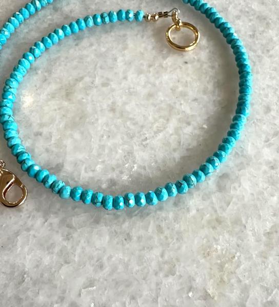 Faceted Turquoise Stacking Necklace With Gold Tone Clasp - Designed by Matthew Izzo