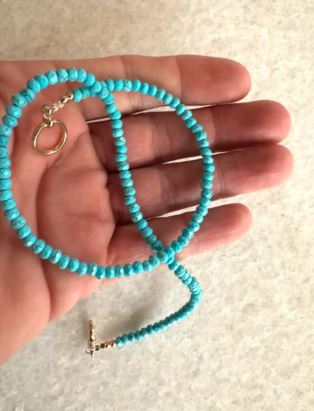 Faceted Turquoise Stacking Necklace With Gold Tone Clasp - Designed by Matthew Izzo