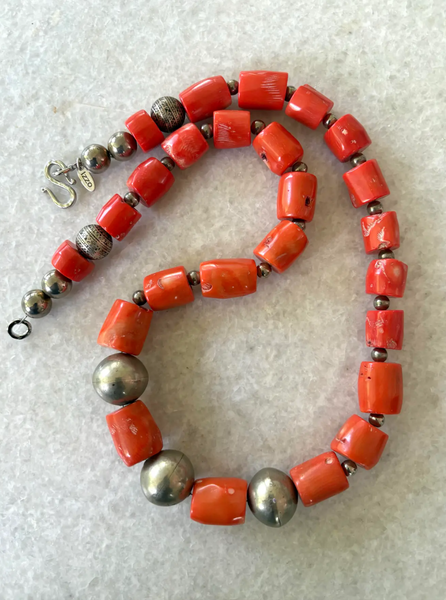 Natural Branch Coral With Vintage Navajo Silver Beads - Designed by Matthew Izzo