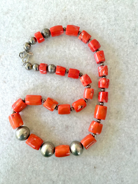 Natural Branch Coral With Vintage Navajo Silver Beads - Designed by Matthew Izzo