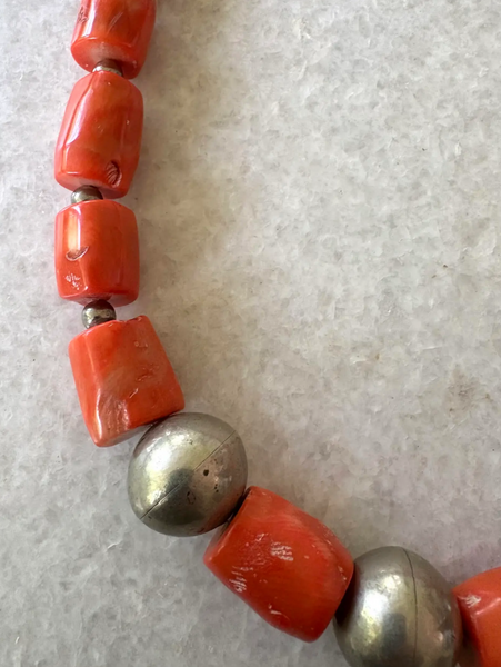 Natural Branch Coral With Vintage Navajo Silver Beads - Designed by Matthew Izzo