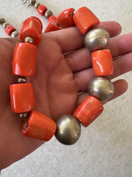 Natural Branch Coral With Vintage Navajo Silver Beads - Designed by Matthew Izzo
