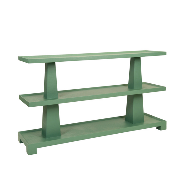 Lowen Three Tier Console Table - Textured Green Linen