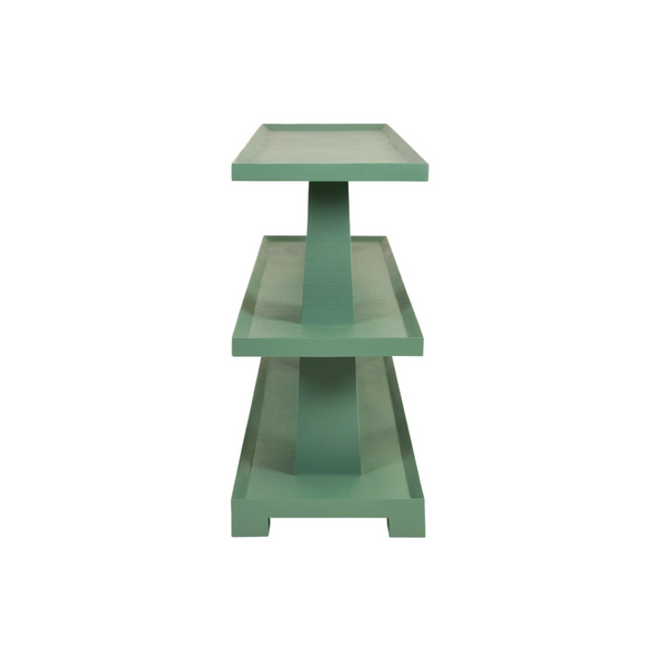 Lowen Three Tier Console Table - Textured Green Linen