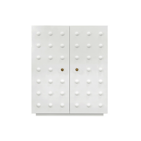 Beau White Lacquer Two Door Cabinet with Ball Studs