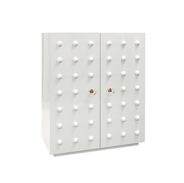 Beau White Lacquer Two Door Cabinet with Ball Studs
