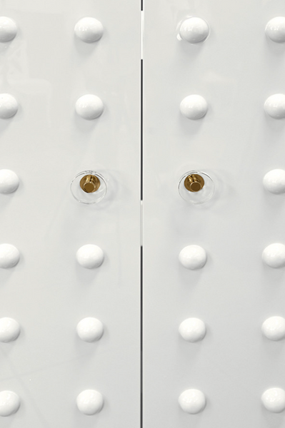 Beau White Lacquer Two Door Cabinet with Ball Studs