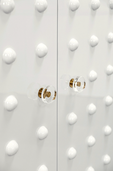 Beau White Lacquer Two Door Cabinet with Ball Studs