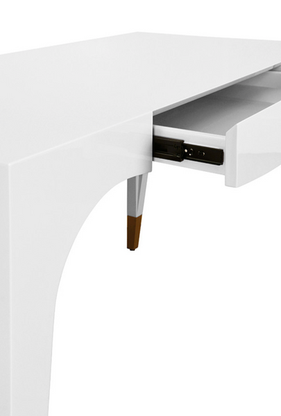 Mandi Glossy White Lacquer One Drawer Desk