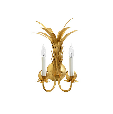 Reseda Gold Leaf Tole Metal Palm Wall Sconce