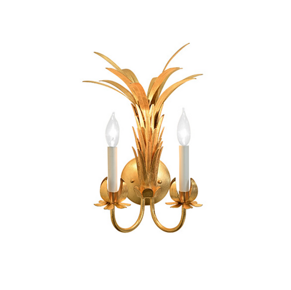 Reseda Gold Leaf Tole Metal Palm Wall Sconce