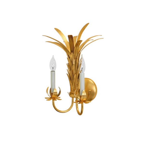 Reseda Gold Leaf Tole Metal Palm Wall Sconce