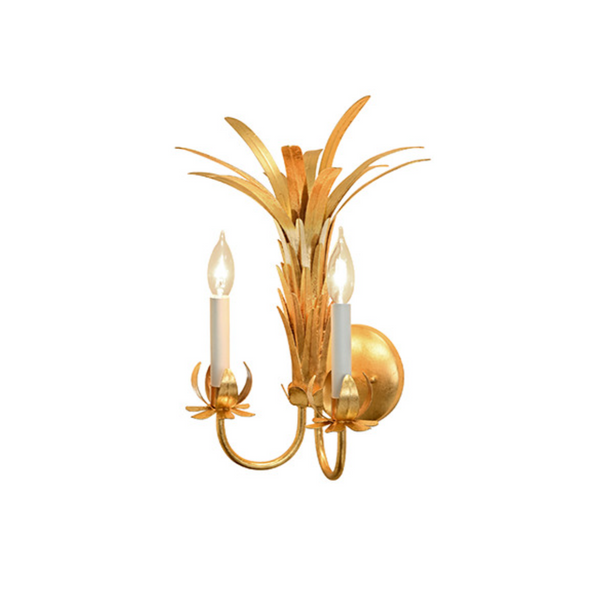 Reseda Gold Leaf Tole Metal Palm Wall Sconce
