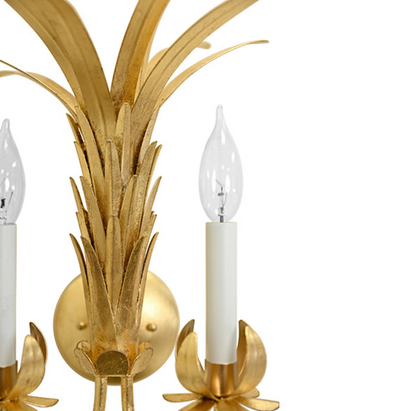 Reseda Gold Leaf Tole Metal Palm Wall Sconce