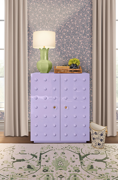 Beau Glossy Lavender Lacquer Two Door Cabinet with Ball Studs