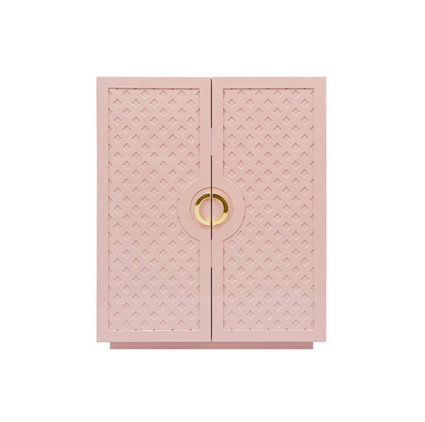 Poppy Pink Glossy Lacquer Cabinet with Lattice Design