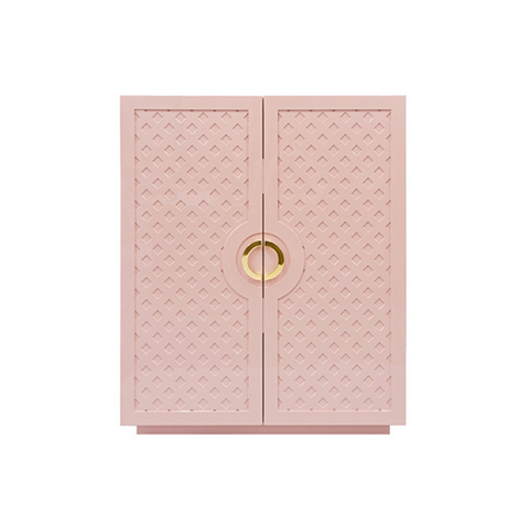 Poppy Pink Glossy Lacquer Cabinet with Lattice Design