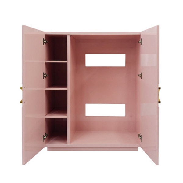 Poppy Pink Glossy Lacquer Cabinet with Lattice Design