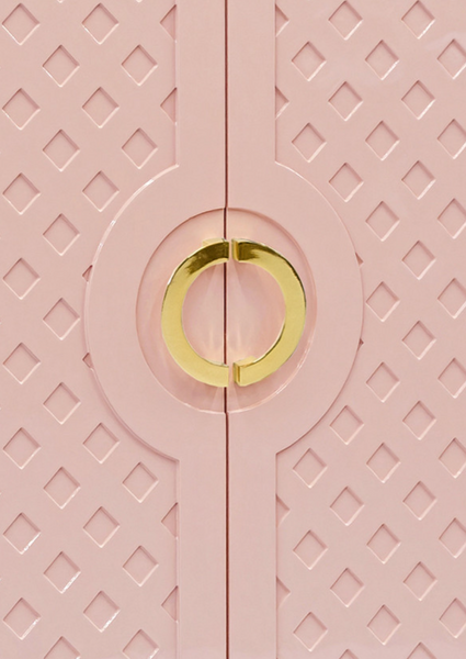 Poppy Pink Glossy Lacquer Cabinet with Lattice Design