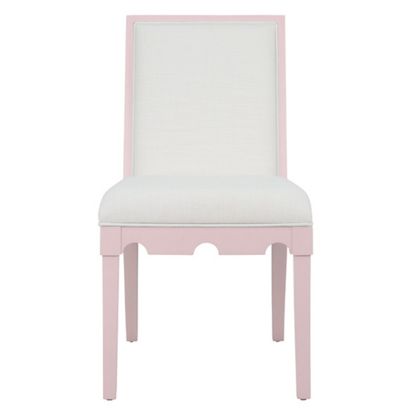 Lanister Pink Lacquer Dining Chair with Performance Linen Upholstery