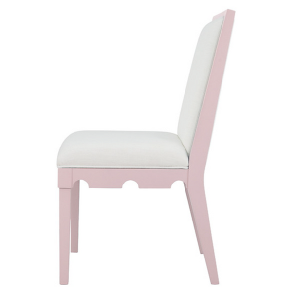 Lanister Pink Lacquer Dining Chair with Performance Linen Upholstery