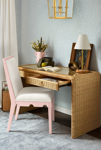 Lanister Pink Lacquer Dining Chair with Performance Linen Upholstery