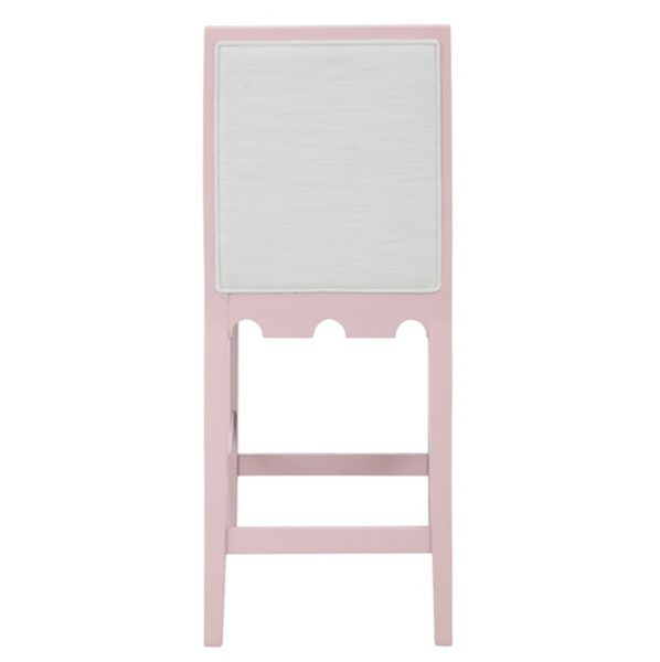 Lanister Pink Matte Lacquer Counter Stool with White Performance Linen Upholstery