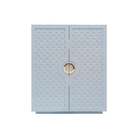 Poppy Light Blue Lacquer Cabinet with Lattice Design